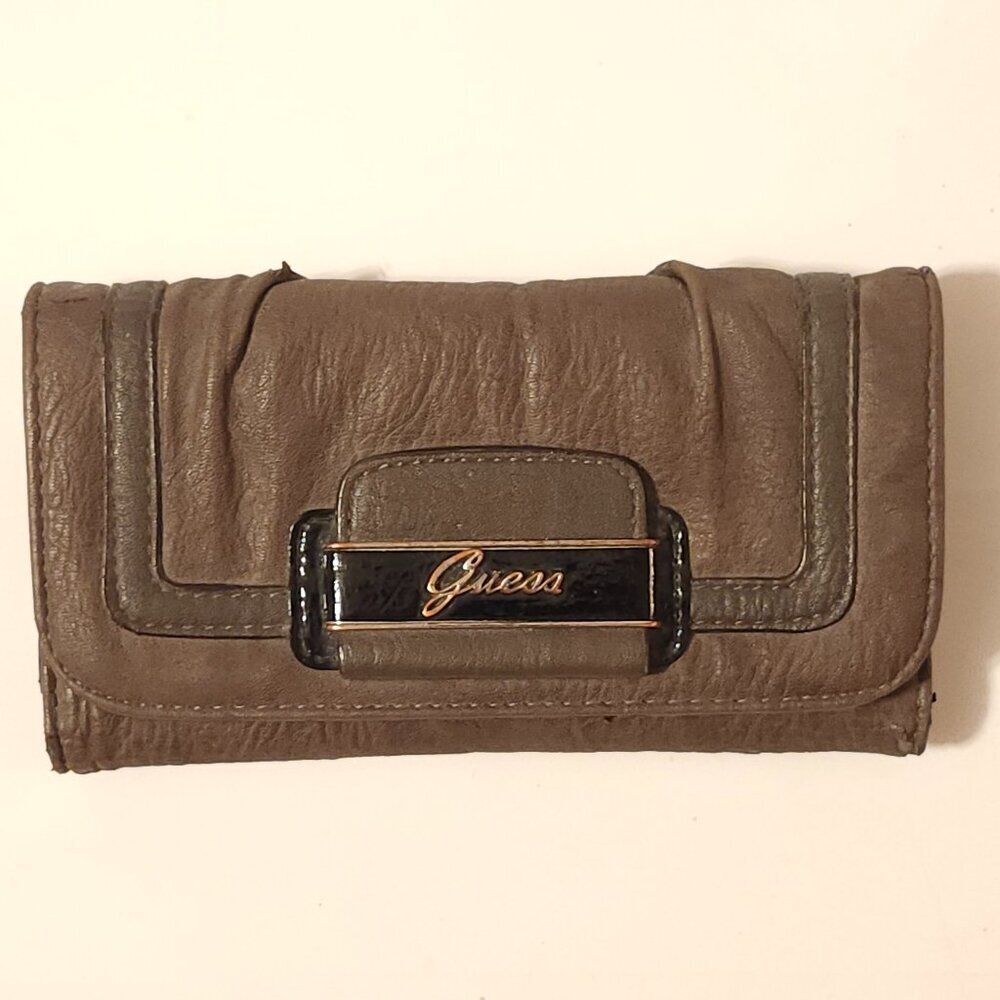 RETRO GUESS Wallet Brown 14 Card Wallet Spacious Fair Condition